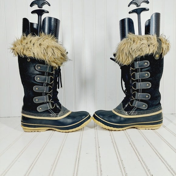 Sorel Joan of Arctic Black Leather Waterproof Lace Up Winter Boots D868 - Picture 7 of 10